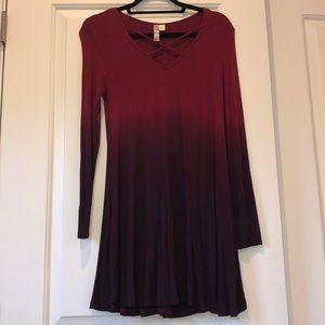 Long sleeve swing dress in ombré red
